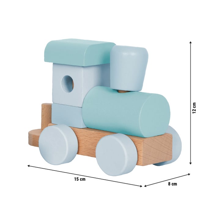 Small Foot Влак 2 в 1, дървен, 14 части, пастелносин