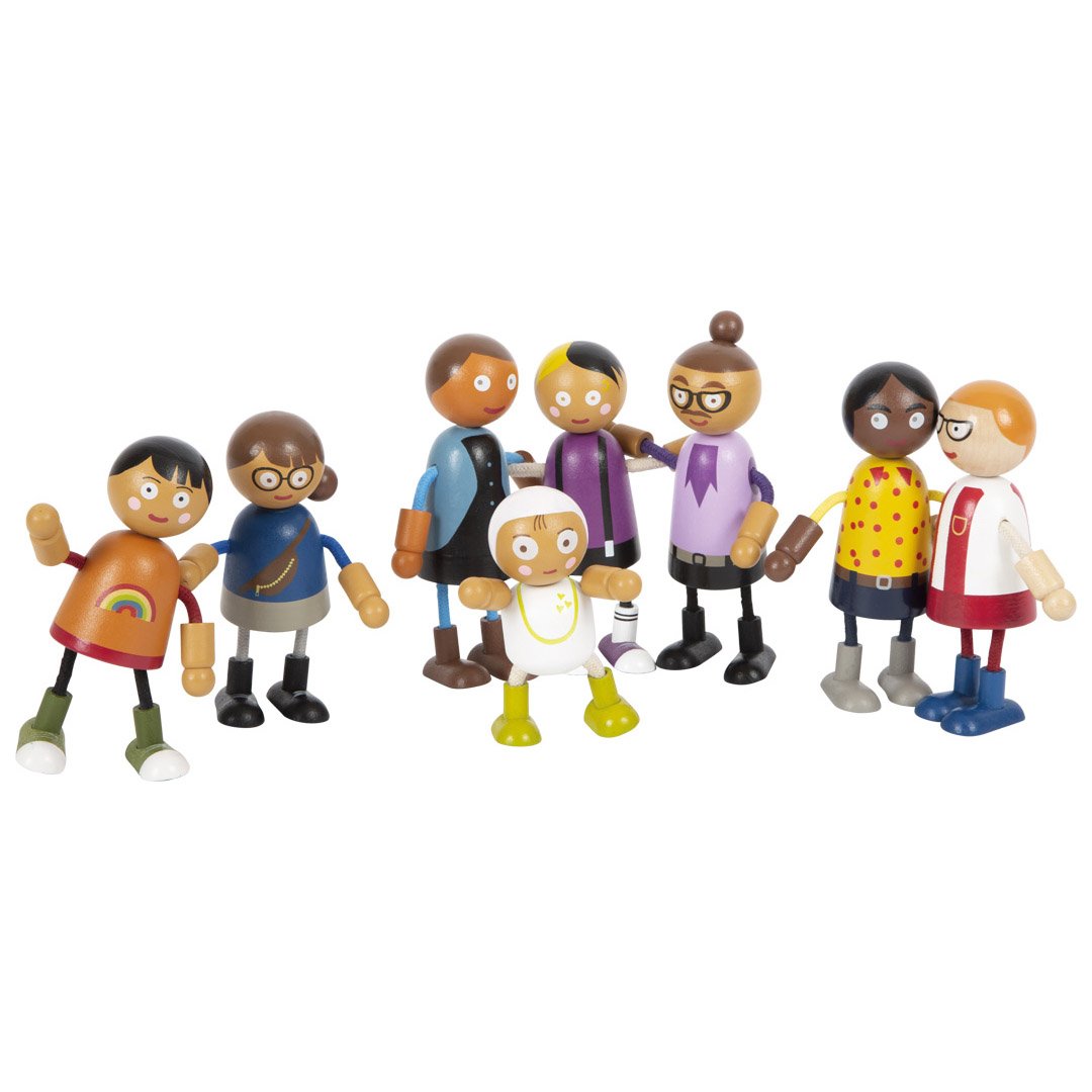 Small Foot Dolls family with baby, wooden, 8 pcs