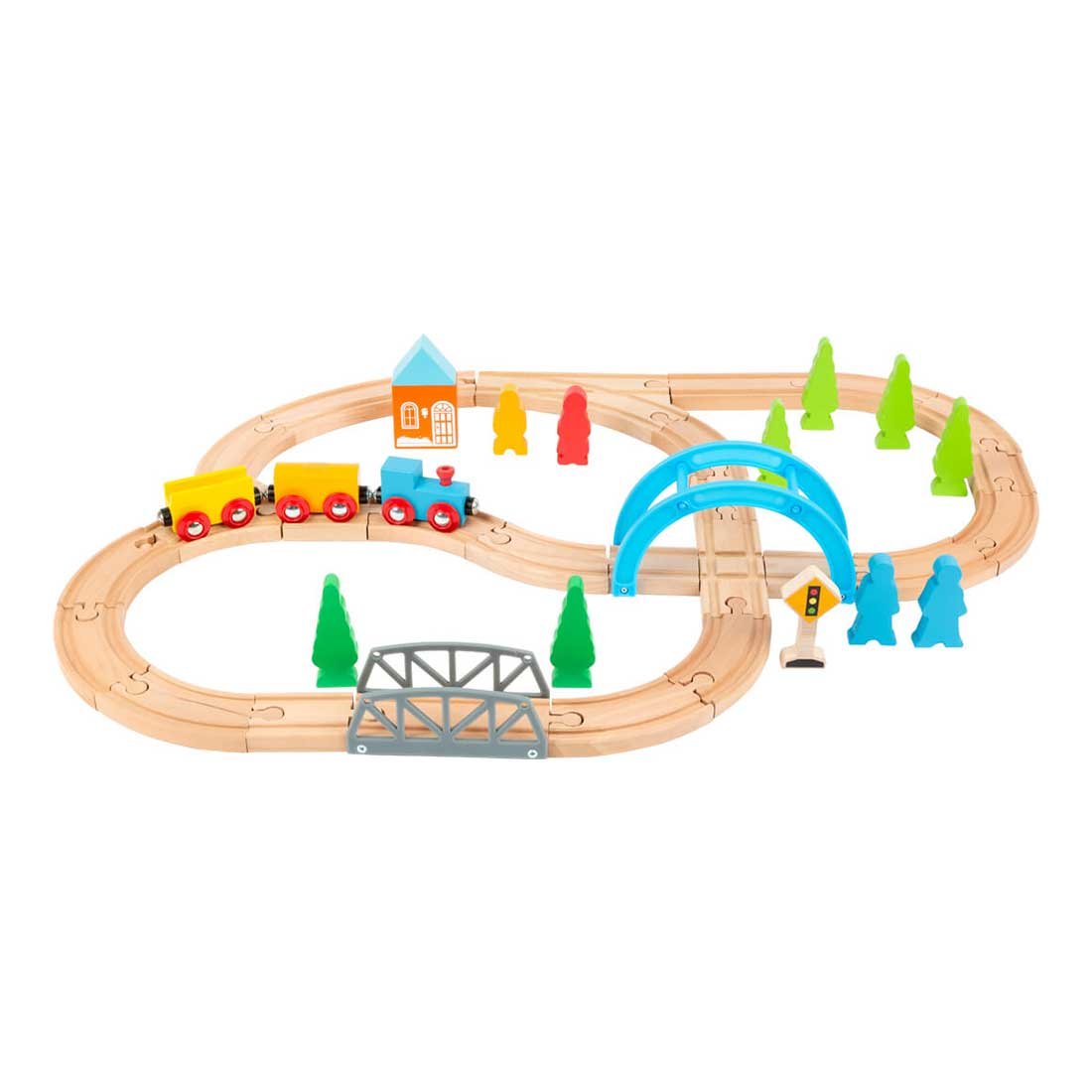 Small Foot Train with rails, wooden, 45 x 60 x 9.5 cm, 40 pieces