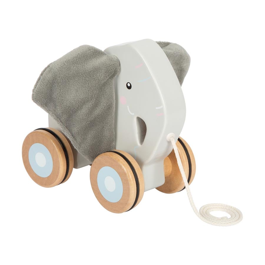 Small Foot Pull toy Elephant, wooden, with rustling ears