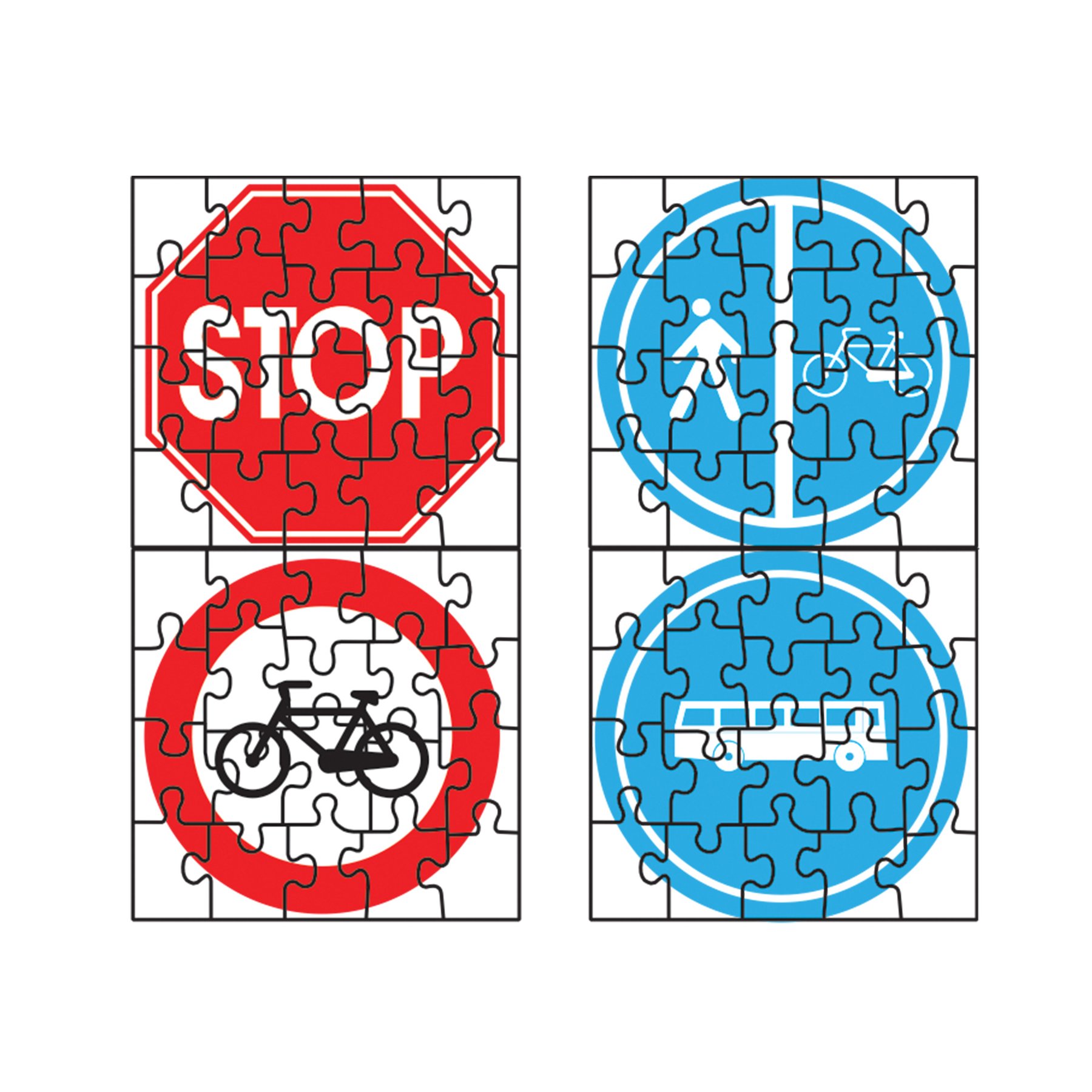 Puzzle of four different road signs