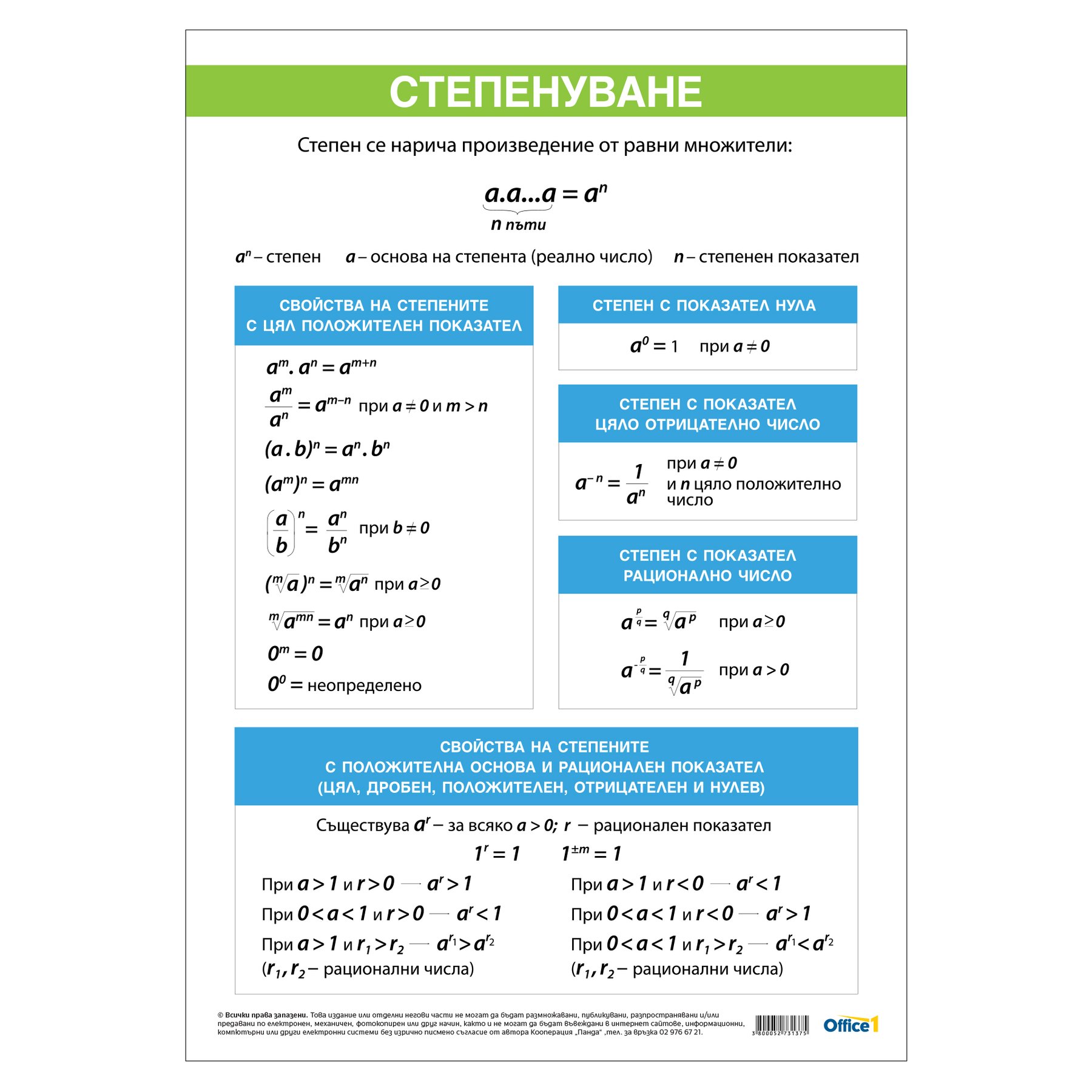 Office 1 Educational board "Exponents", 70 x 100 cm