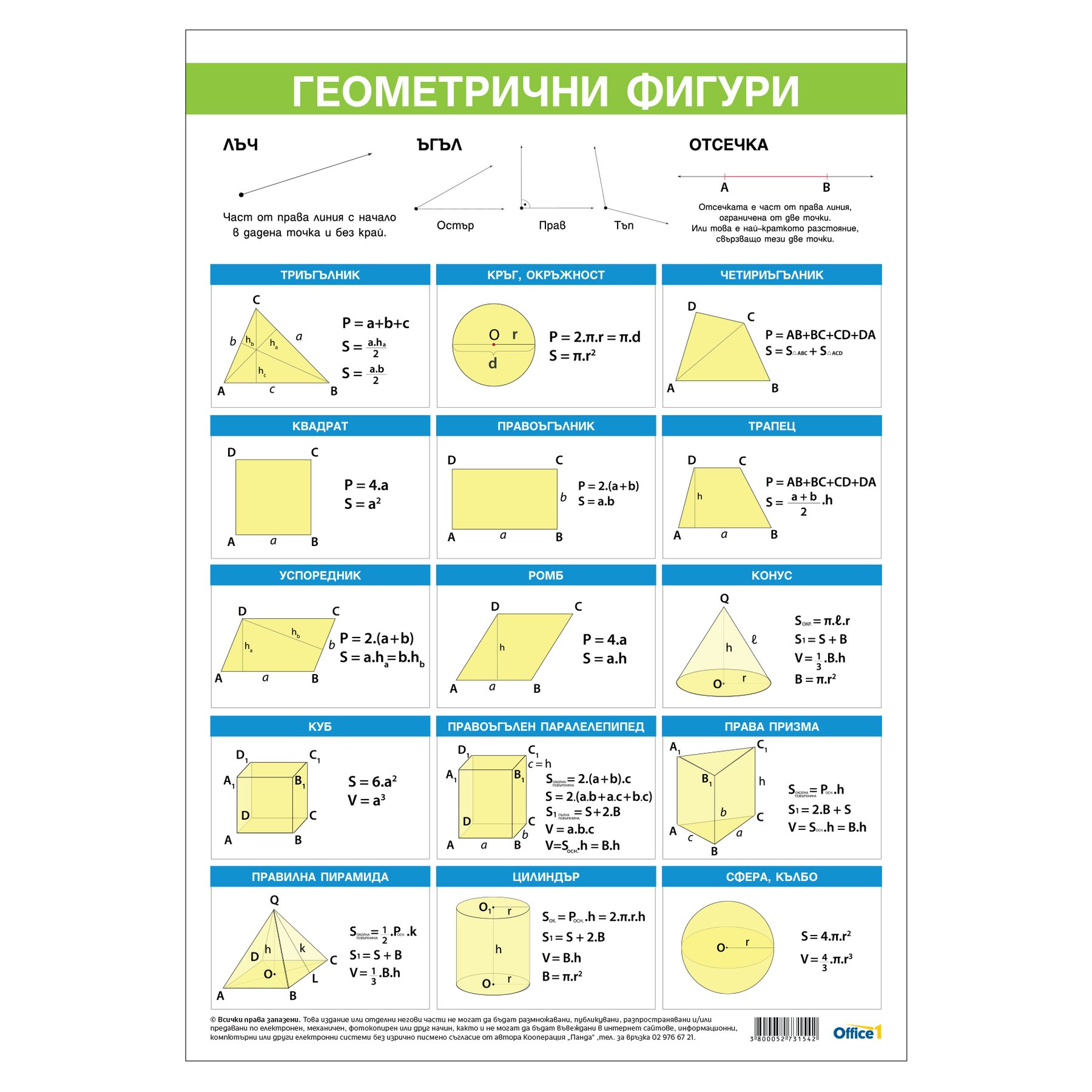 Office 1 Educational Board “Basic Geometric Figures”, 70 x 100 cm