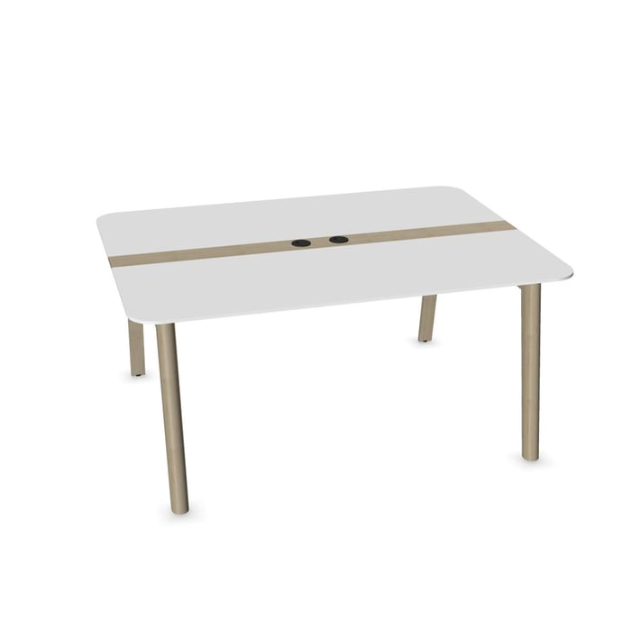 Заседателна маса Narbutas Nova Wood, 1600 x 1200 x 740 mm, правоъгълен плот, MDF 26 mm, HPL бял плот, бял метал, дървени крака