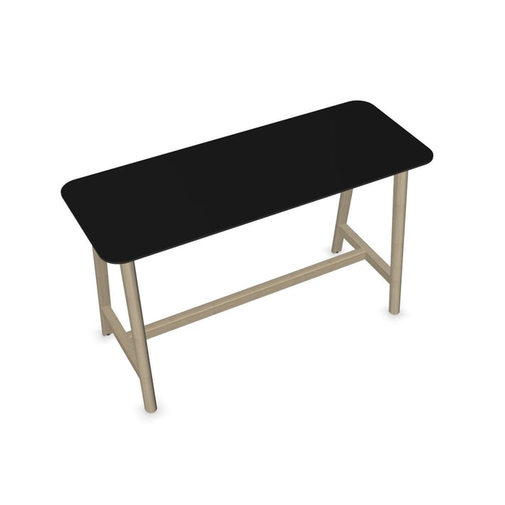 Висока маса Narbutas Nova Wood, 1800 x 700 x 1050 mm, MDF 26 mm, HPL черен плот, бял метал, крака светъл ясен