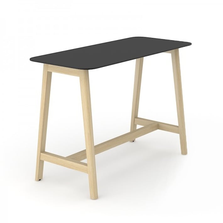 Висока маса Narbutas Nova Wood, 1800 x 700 x 1050 mm, MDF 26 mm, HPL бял плот с черен кант, бял метал, крака светъл ясен