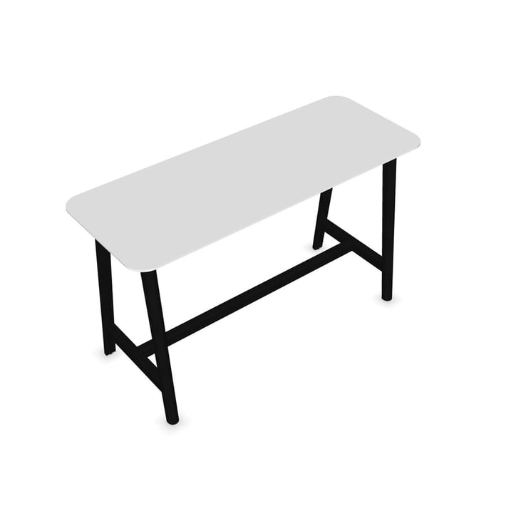 Висока маса Narbutas Nova Wood, 1800 x 700 x 1050 mm, MDF 26 mm, HPL бял плот с черен кант, бял метал, черни дървени крака