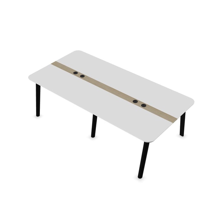 Заседателна маса Narbutas Nova Wood, 2400 x 1200 x 740 mm, правоъгълен плот, MDF 26 mm, HPL бял плот с черен кант, черни дървени крака