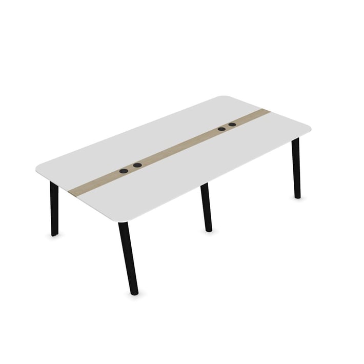 Заседателна маса Narbutas Nova Wood, 2400 x 1200 x 740 mm, правоъгълен плот, MDF 26 mm, HPL бял плот с черен кант, черни дървени крака