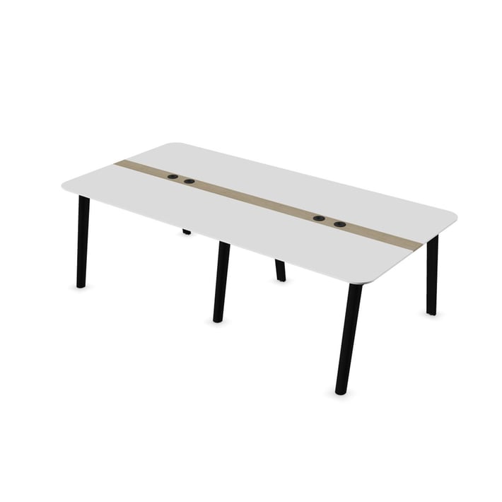 Заседателна маса Narbutas Nova Wood, 2400 x 1200 x 740 mm, правоъгълен плот, MDF 26 mm, HPL бял плот с черен кант, черни дървени крака