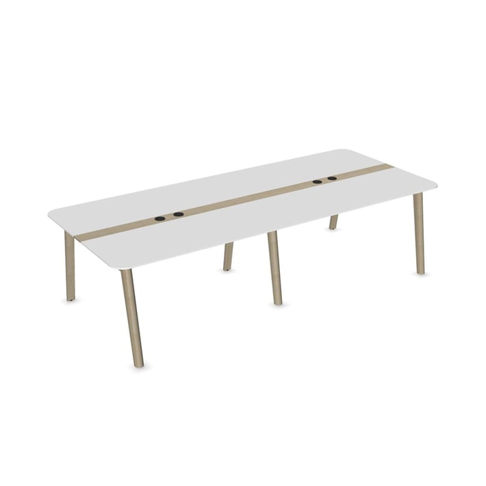 Заседателна маса Narbutas Nova Wood, 2800 x 1200 x 740 mm, правоъгълен плот, MDF 26 mm, HPL бял плот, бял метал, дървени крака