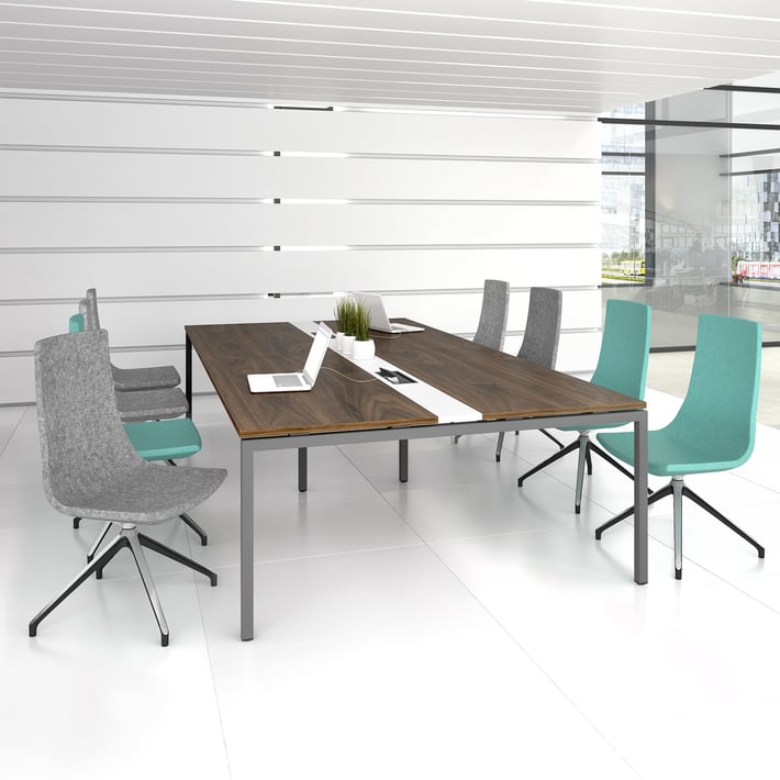 Заседателна маса Narbutas Nova, 3200 x 1640 x 740 mm, правоъгълен плот, ПДЧ 25 mm, меламин избелен дъб, черен метал, крак тип U