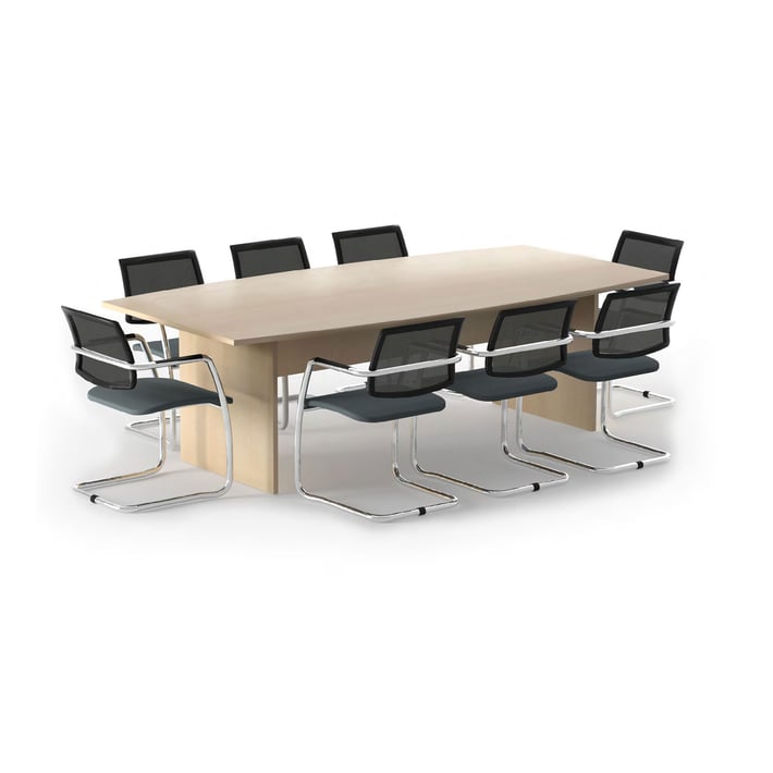 Meeting table Narbutas Optima, 2400 x 1200 x 720 mm, 25 mm particleboard, oval top, melamine bleached oak