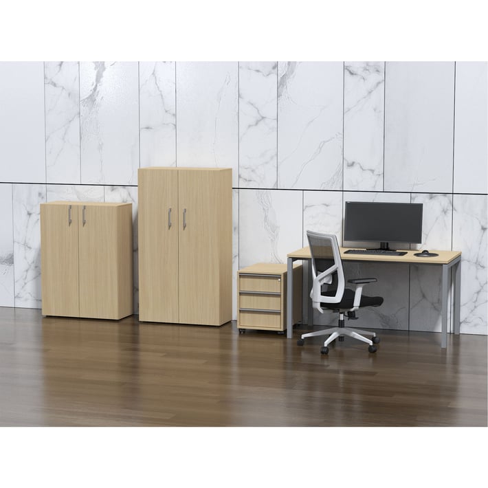 Shelf Narbutas Nova Basic, 800 x 360 x 1444 mm, particleboard 18 mm, melamine bleached oak, grey rectangular handle