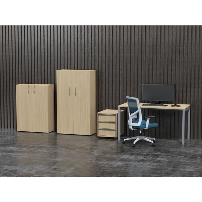 Shelf Narbutas Nova Basic, 800 x 360 x 1444 mm, particleboard 18 mm, melamine bleached oak, grey rectangular handle