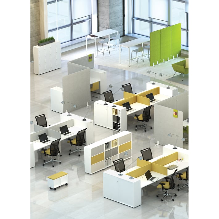 Преградни панели за бюра Narbutas Nova Fabric, 450 mm, дамаска Velito Presto светла мента, ПДЧ 12 mm, черен метал