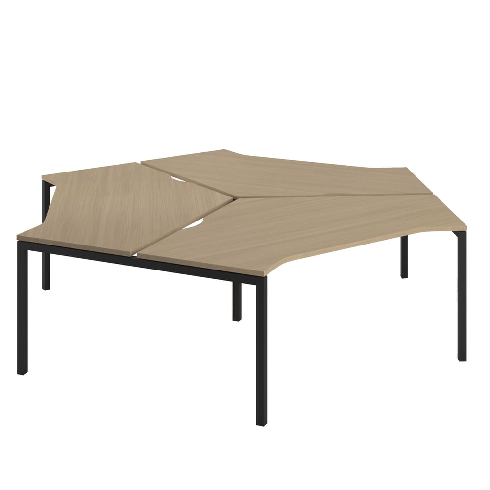 Бюра Narbutas Nova U, ъглови, 2610 x 2610 x 740 mm, меламин избелен дъб, черен метал, крак тип U