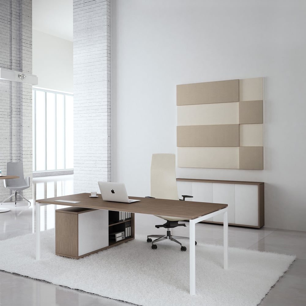 Cabinet Narbutas Nova Executive, 1400 x 350 x 570 mm, particleboard, pearl grey melamine, white plexiglass