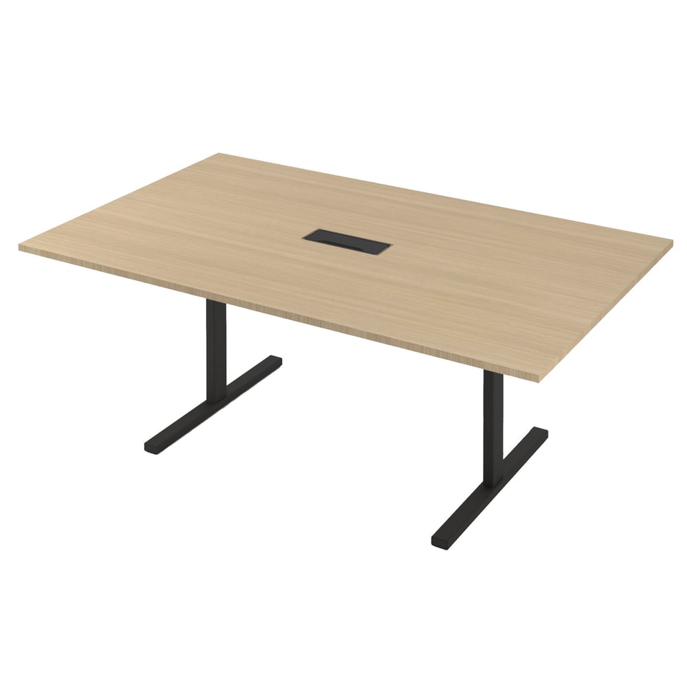 Заседателна маса Narbutas T-Easy, 2000 x 1200 x 740 mm, правоъгълен плот, ПДЧ 25 mm, меламин избелен дъб, черен метал, крак тип I