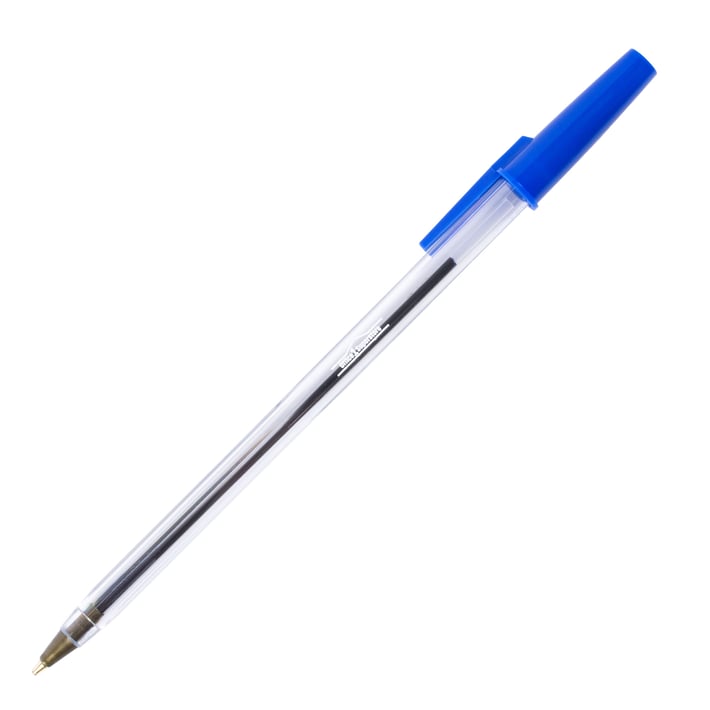 Office 1 Химикалка, 1.0 mm, прозрачен корпус, синя, 4 броя
