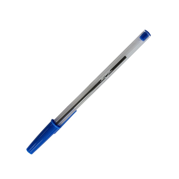 Office 1 Химикалка, 1.0 mm, прозрачен корпус, синя, 4 броя