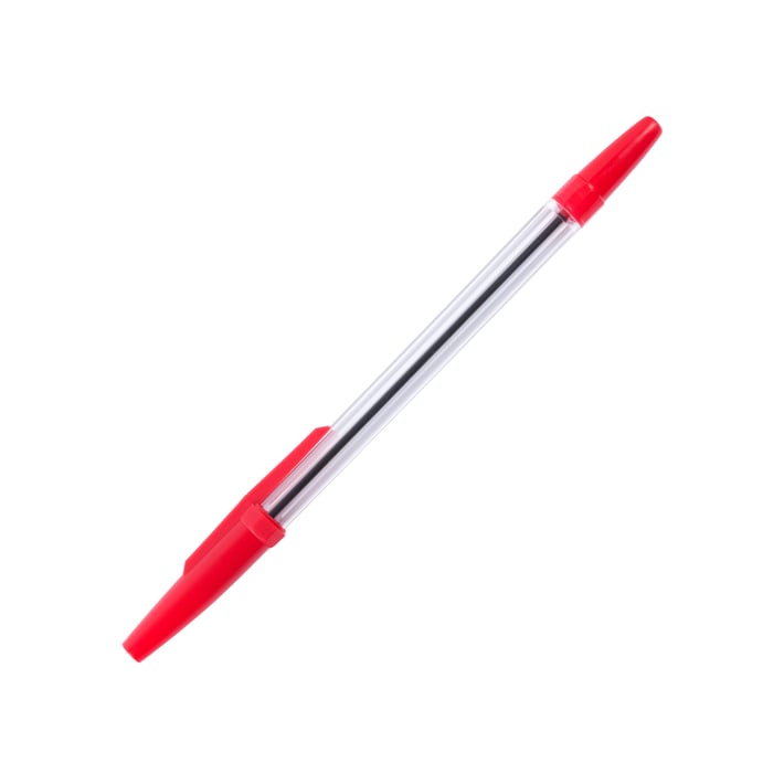 Office 1 Химикалка, 1.0 mm, прозрачен корпус, червена, 4 броя