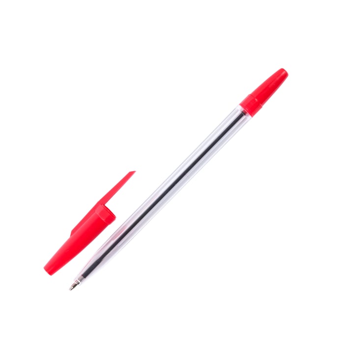 Office 1 Химикалка, 1.0 mm, прозрачен корпус, червена, 4 броя