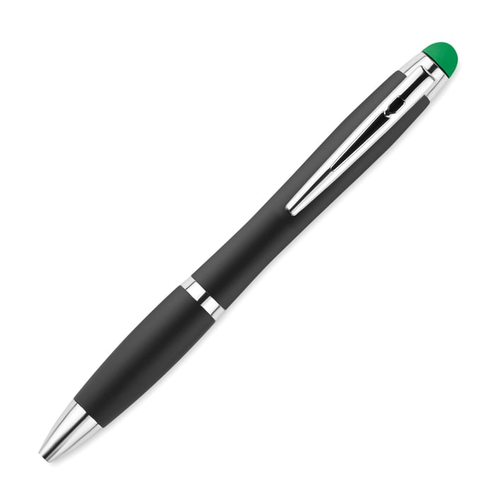 More Than Gifts Химикалка Riomatch, с лампичка и стилус, черна, със зелен бутон