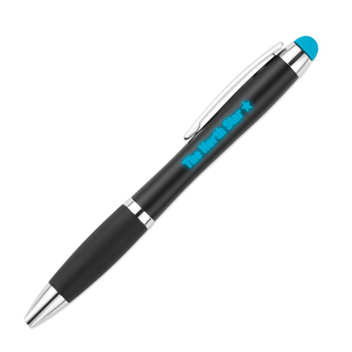 More Than Gifts Химикалка Riomatch, с лампичка и стилус, черна, със син бутон