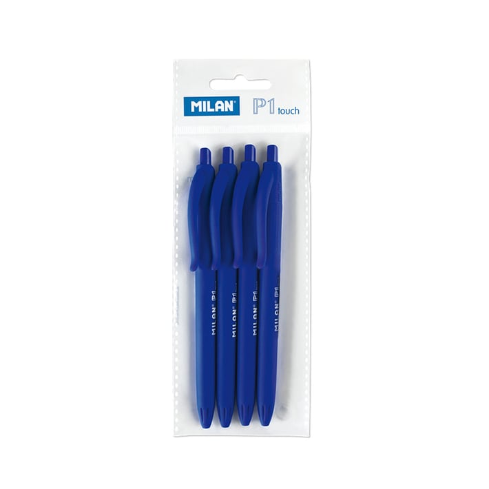 Milan Химикалка P1 Touch, синя, 4 броя в блистер, опаковка 45