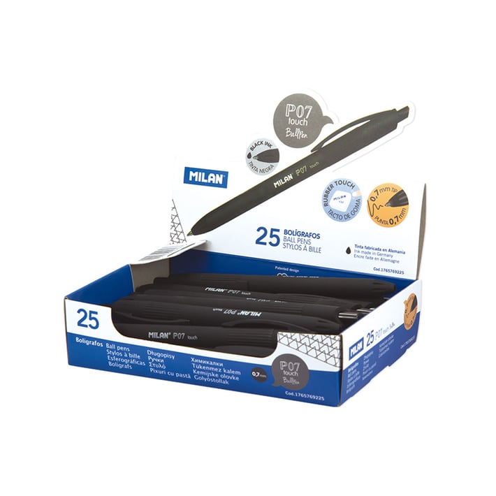 Milan Химикалка P1 Touch, 0.7 mm, черна, 25 броя, опаковка 48