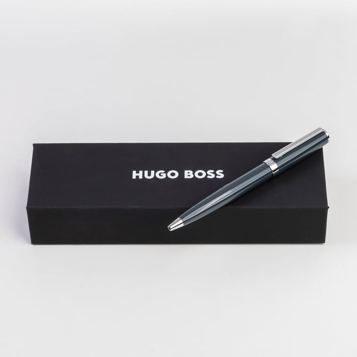 Hugo Boss Химикалка Gear Icon, в кутия, сива