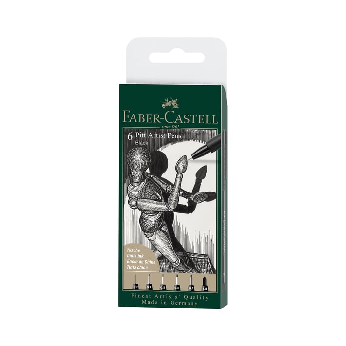 Faber-Castell Тънкописец Pitt, XXS, XS, S, F, M, черен, 6 броя