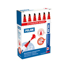 Milan Перманентен маркер, скосен, червен, 12 броя, опаковка 36