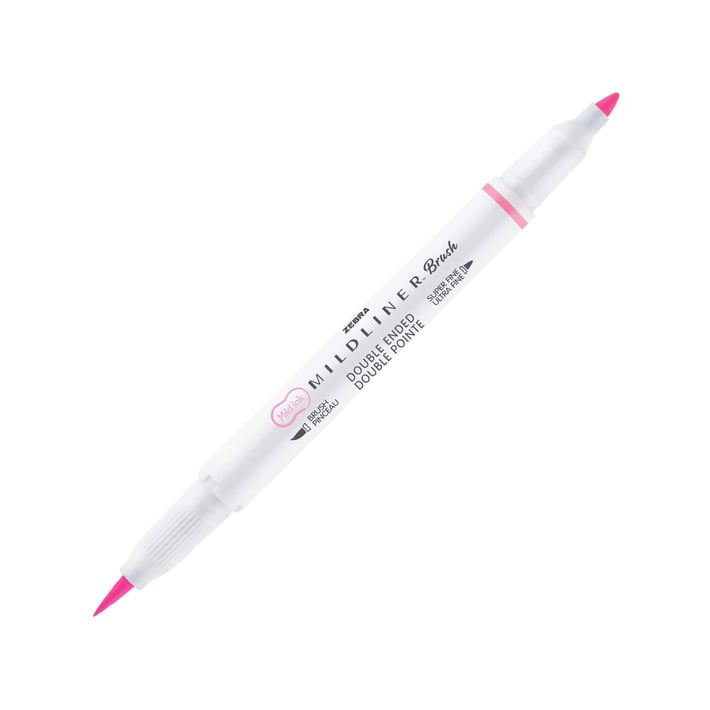 Zebra Маркер-четка Midliner Brush&Marker Fluorescent, розов