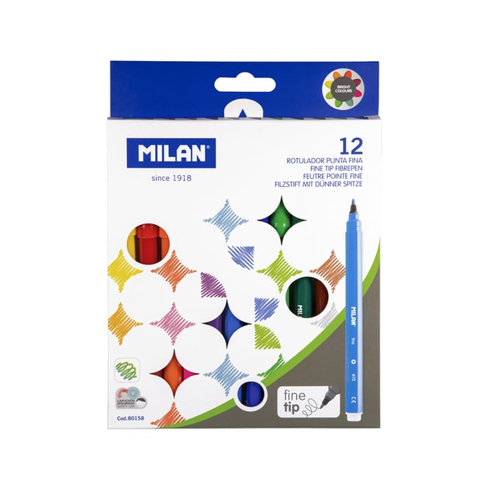 Milan Флумастери, на водна основа, 12 цвята, опаковка 12