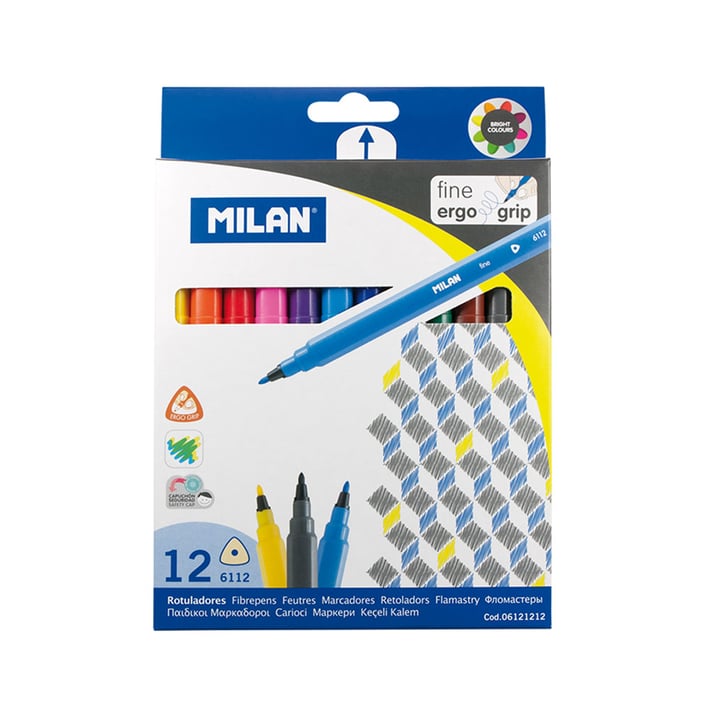 Milan Флумастери Triangular, на водна основа, 12 цвята, опаковка 12