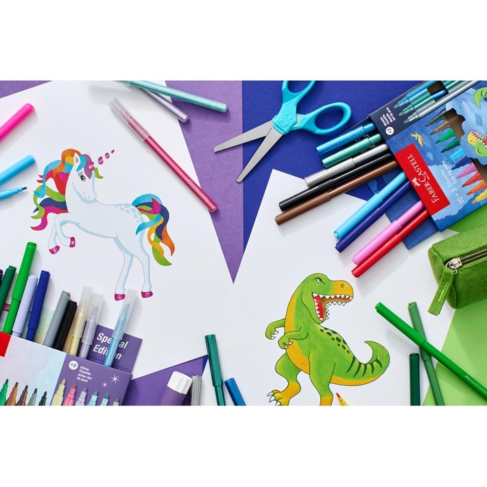 Faber-Castell Флумастери Динозавър, 10 стандартни и 3 металикови цвята