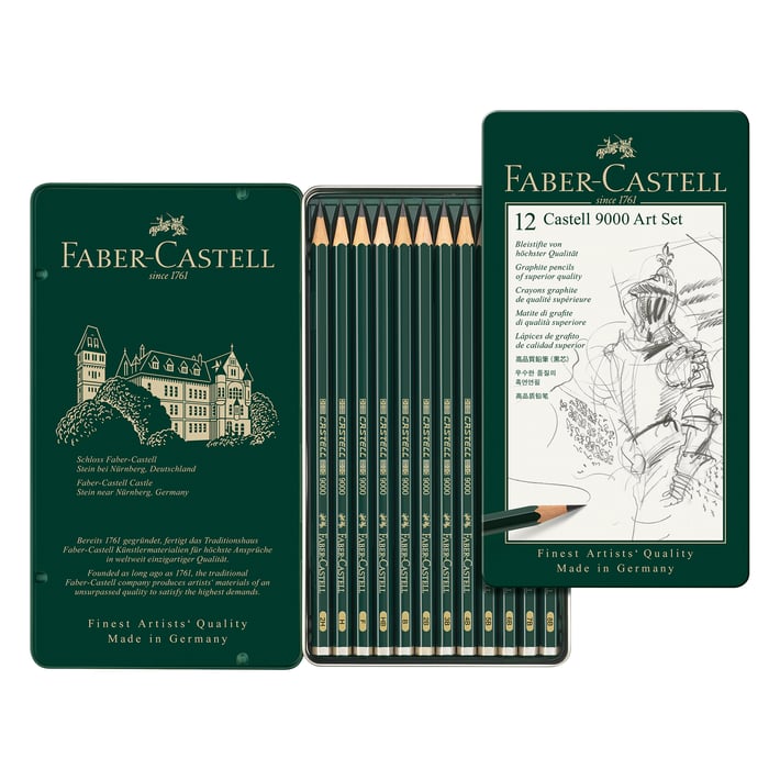 Faber-Castell Молив Castell 9000, чернографитен, комплект за художници, различни твърдости, 12 броя