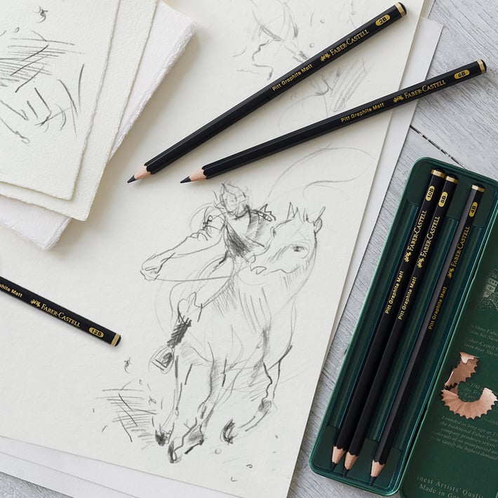 Faber-Castell Моливи Pitt Graphite Matt, чернографитни, 6 броя в метална кутия