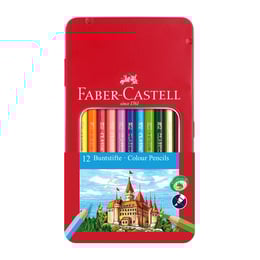 Faber-Castell Цветни моливи Замък, 12 цвята, в метална кутия