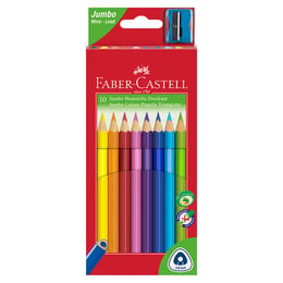 Faber-Castell Цветни моливи Triangular Jumbo, 10 цвята, с включена острилка