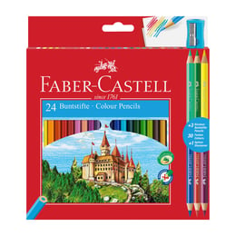 Faber-Castell Цветни моливи Замък, 24 + 6 цвята, с включена острилка