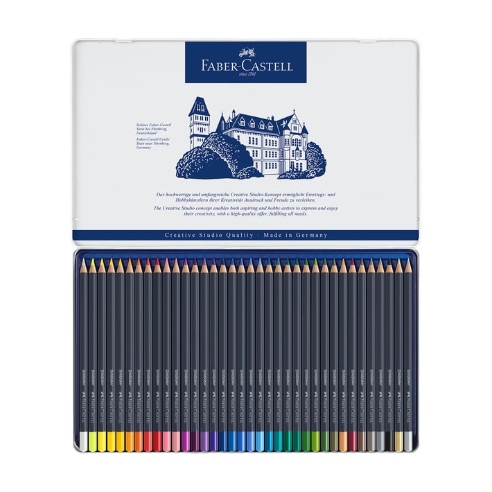 Faber-Castell Цветни моливи Goldfaber, 36 цвята, в метална кутия