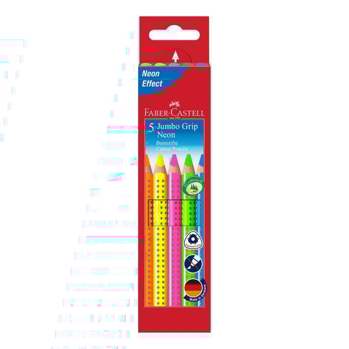 Faber-Castell Моливи Jumbo Grip, неонови, 5 цвята