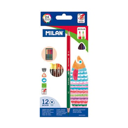 Milan Цветни моливи Triangular Bicolour, 12 броя, 24 цвята