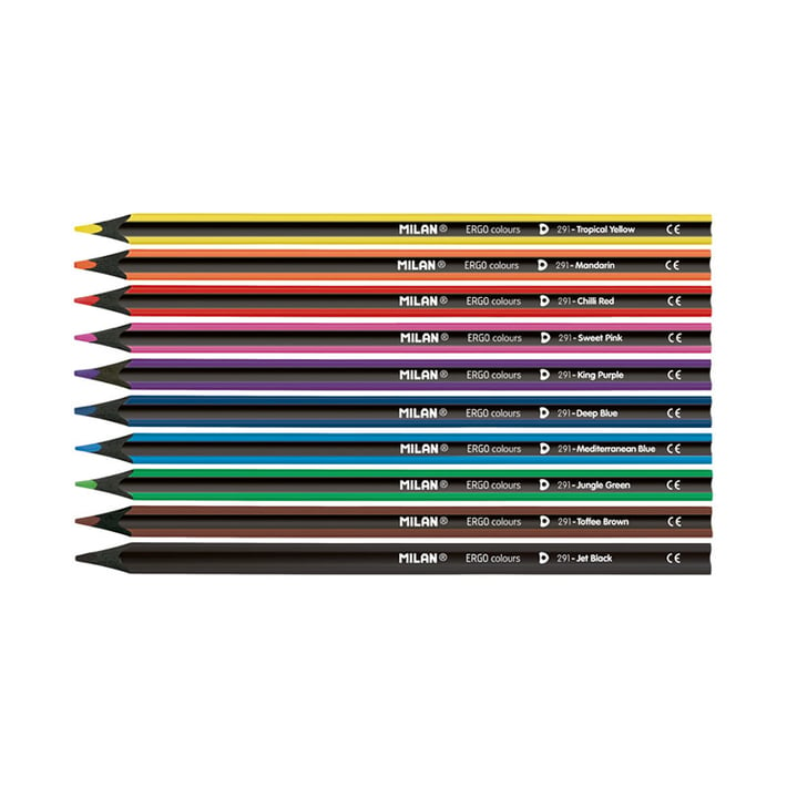Milan Цветни моливи Ergo, 3.5 mm, 10 цвята, с включена острилка
