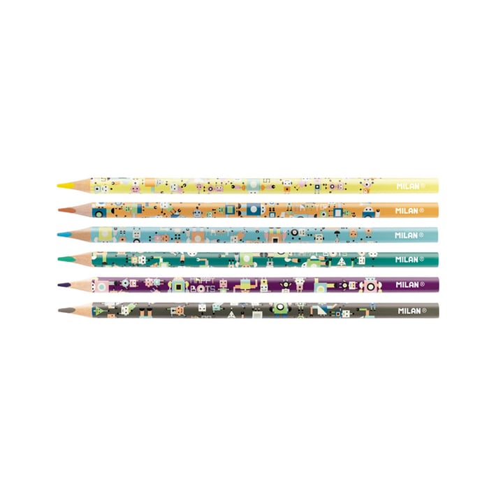 Milan Цветни моливи Happy Bots, 6 цвята, опаковка 24
