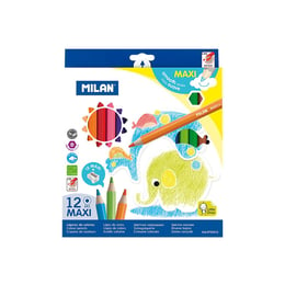 Milan Цветни моливи Maxi Hex, 12 цвята, с включена острилка