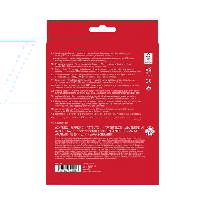 Faber-Castell Цветни моливи Замък 36+6+1 цвята, с включена острилка